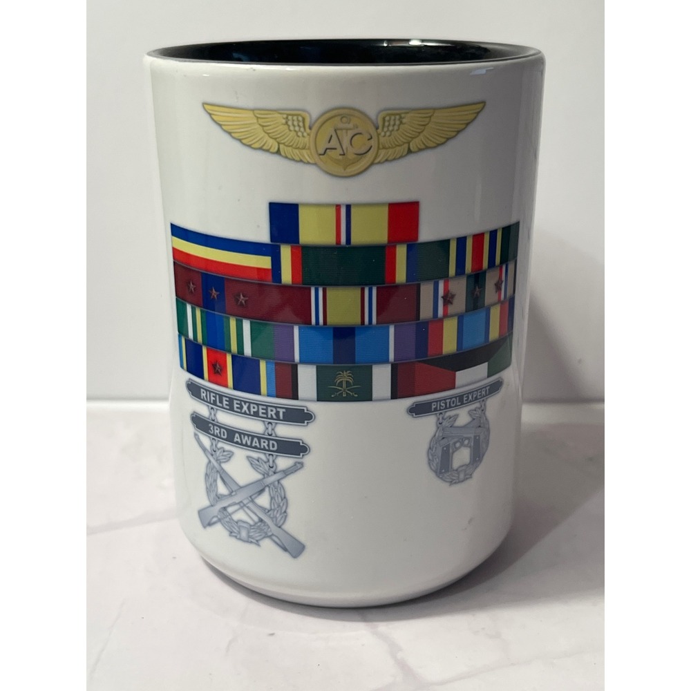 USMC Military Ribbons Rifle Pistol Expert Badges White Ceramic Coffee Mug 12oz